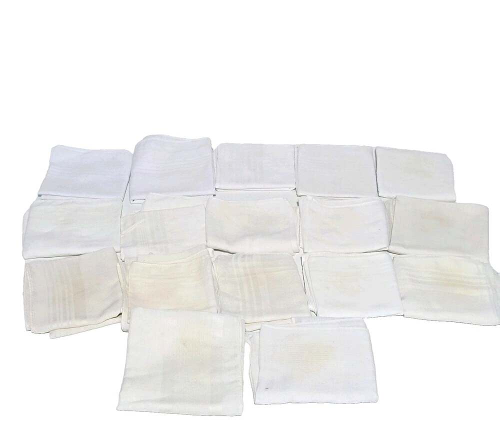 Vintage Cotton Handkerchiefs Lot of 17 Pocket Squares White Various Styles